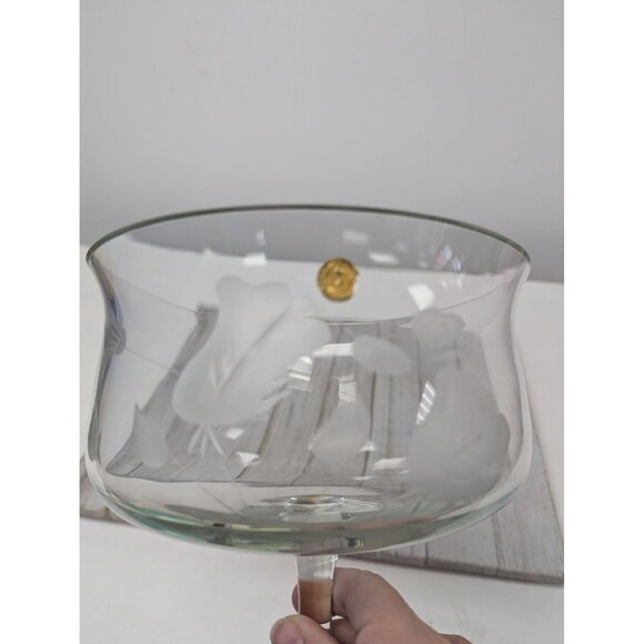 Crystal Romania Clear Glass Pedestal Dish Bowl 7 3/8" Tall Tulip Embossed - Picture 2 of 8